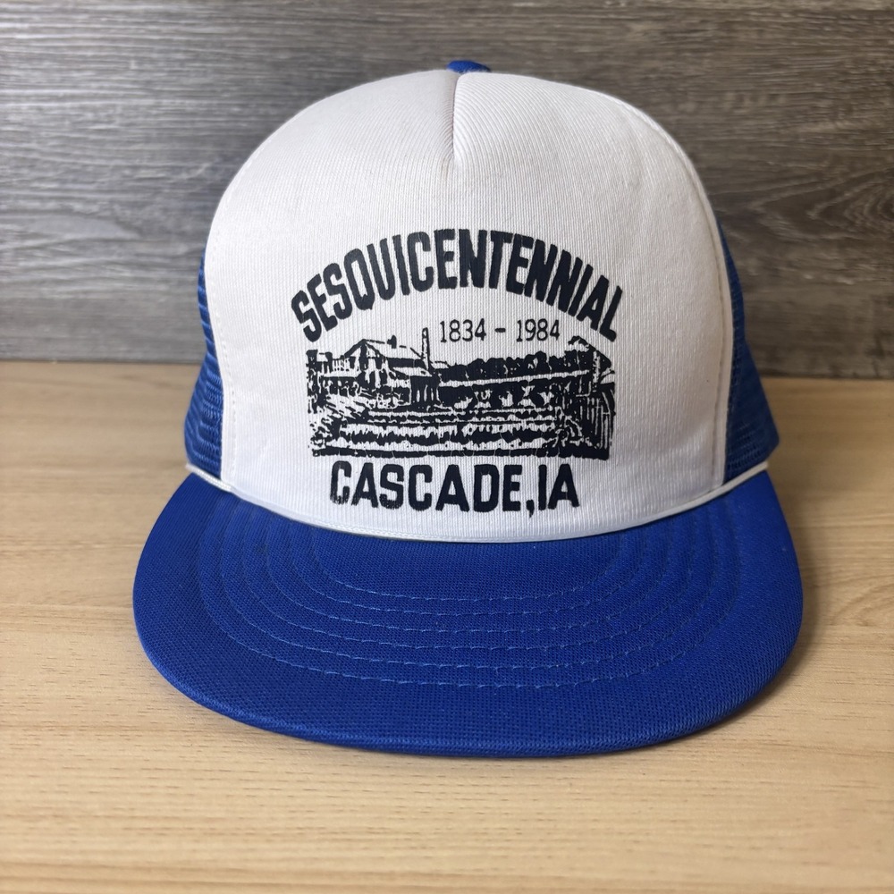 VINTAGE Cascade Iowa Hat Cap Snap Back Trucker Sesquicentennial Mens 80s